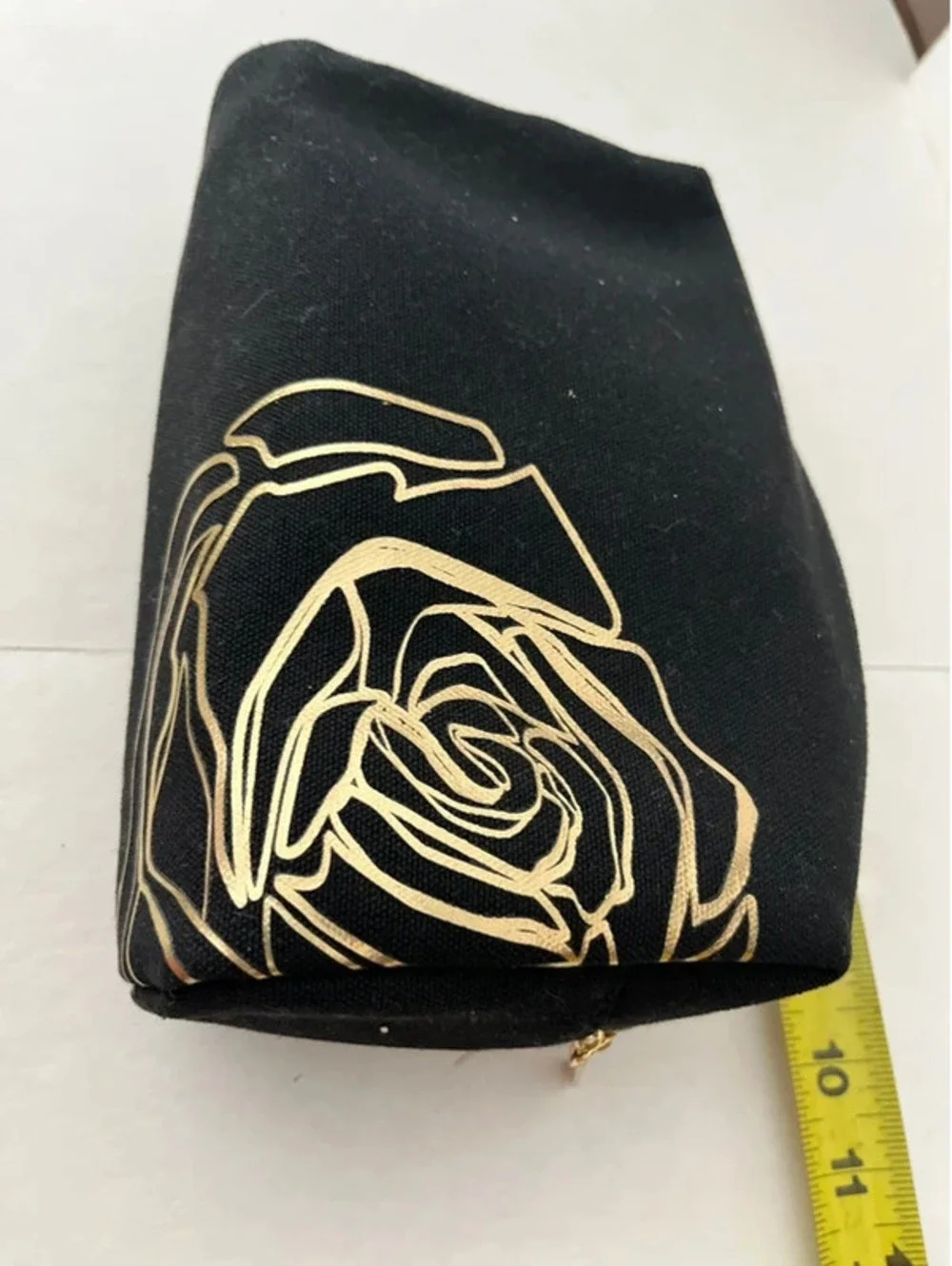 Lancôme Paris Black Canvas Cosmetic makeup Bag purse storage Gold Rose Print